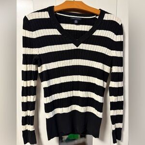 Tommy Hilfiger Striped V-Neck Sweater - Black & White - M